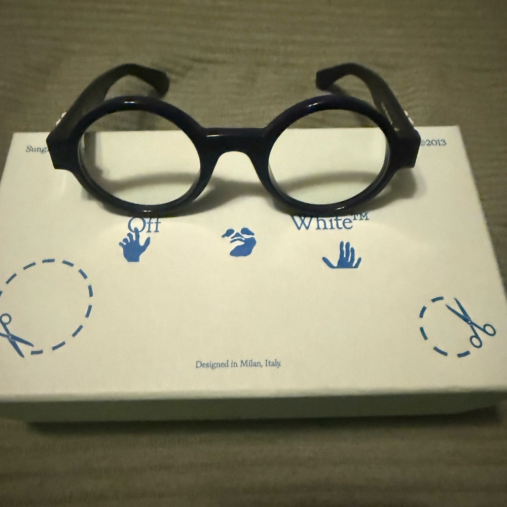 Off-White BlueBlock 138mm Round Eyewear, Navy Blue Block